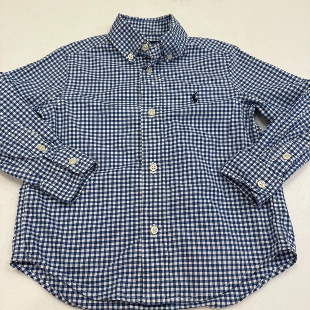 Ralph Lauren Boys 2 PCS Set Long Sleeve Check Shirt & Short Sleeve Polo Sz 3/3T